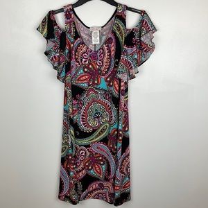 Ivy Lane Paisley Print Women’s Dress Size Medium Color Black/Pink/Aqua